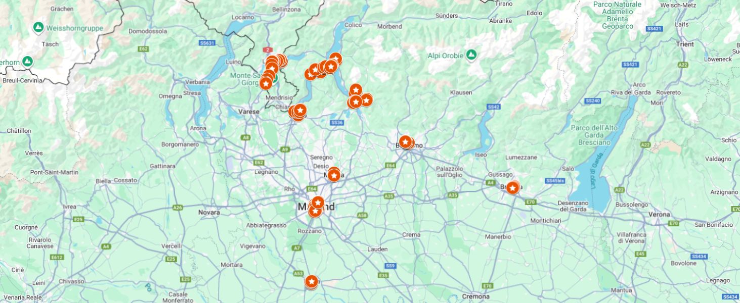 Lombardei Rundreise Karte für 7 Tage mit Mailand, Comer See, Bergamo und Lugano